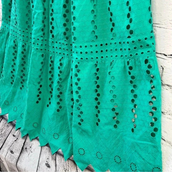 Kobi Halperin Green Eyelet Tiered Midi Cotton Dress V-Neck‎ Sleeveless Medium - Picture 13 of 15